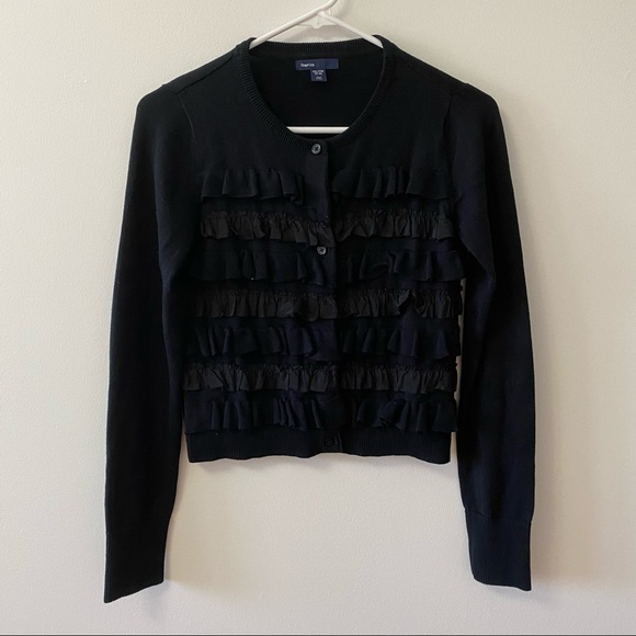 GAP BLACK RUFFLE SWEATER CARDIGAN - Picture 1 of 8